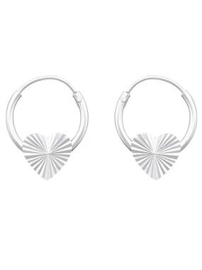 Sterling Silver Heart Hoop Earrings 12mm Sunburst Detail